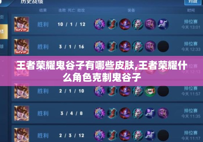 王者荣耀鬼谷子有哪些皮肤,王者荣耀什么角色克制鬼谷子