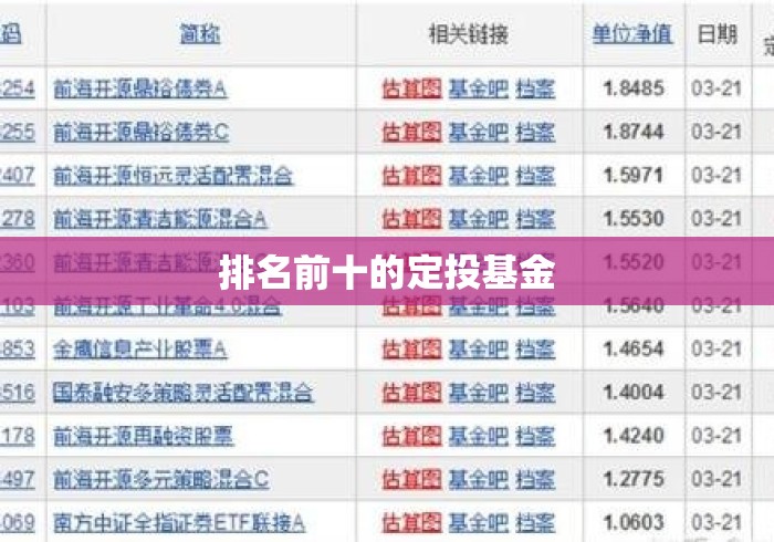 排名前十的定投基金，排名前十的定投基金，谁在领跑？