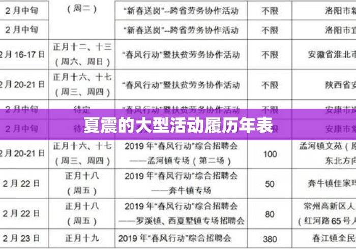 夏震的大型活动履历年表